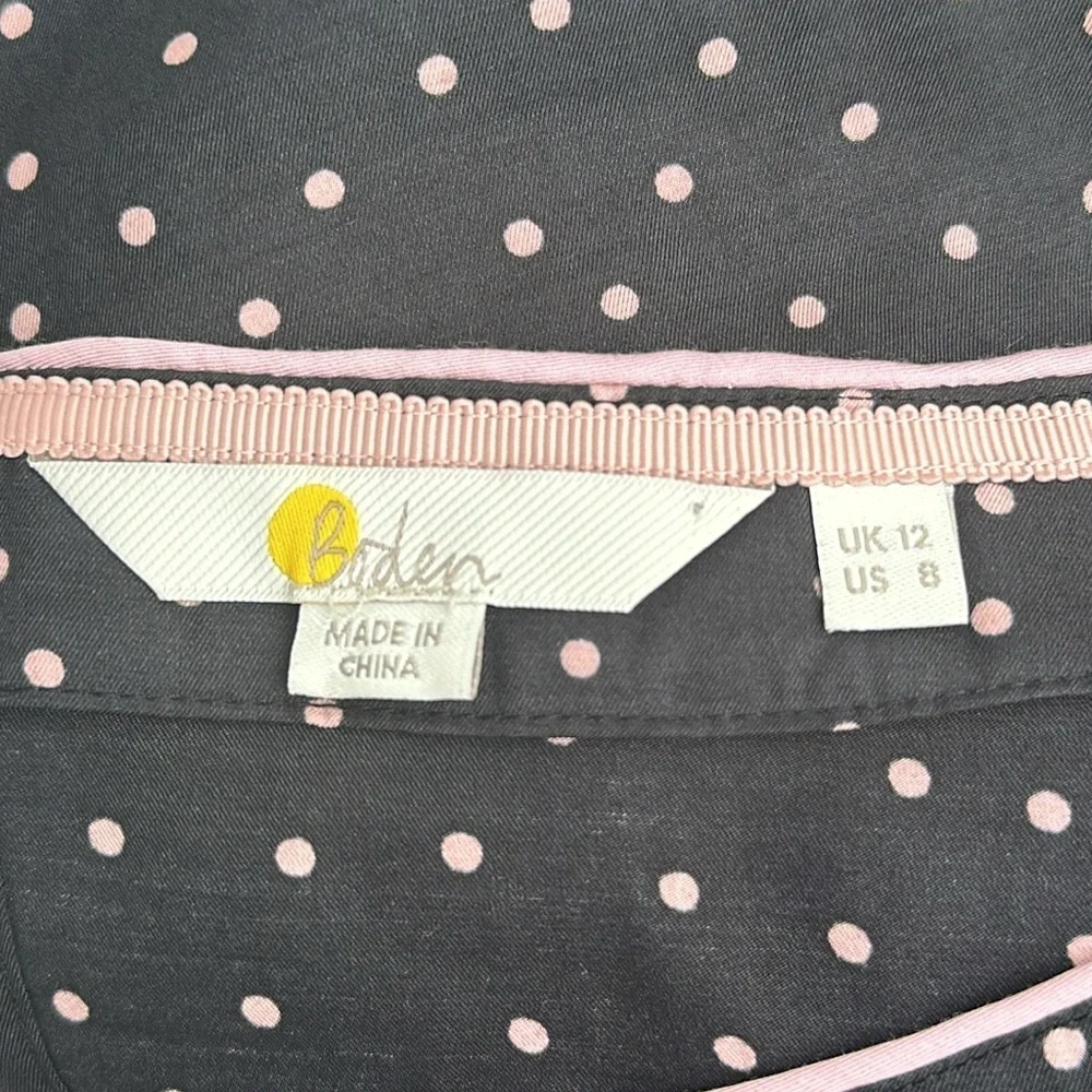 Boden 'Zada' Polka Dot Print Long Sleeve Blouse in Black/Pastel Pink Size 8